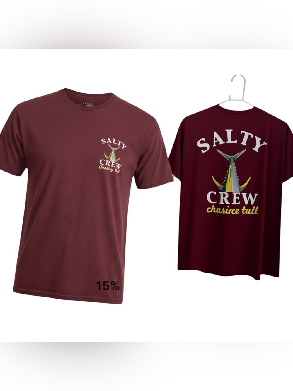 Salty Crew Men’s Maroon Graphic Tee Humorous Chasing Tail  T-Shirt fisherman